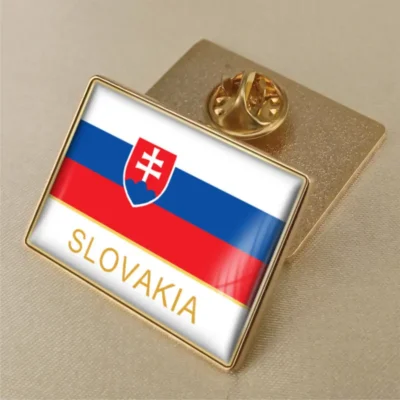 Slovakia flag pin displayed prominently, ideal for wholesale distribution and patriotic accessories.