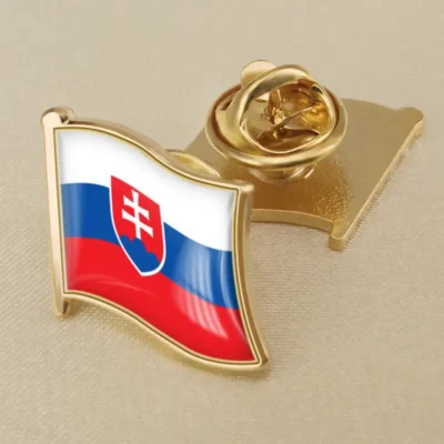 Slovakia flag pin displayed prominently, ideal for wholesale distribution and patriotic accessories.