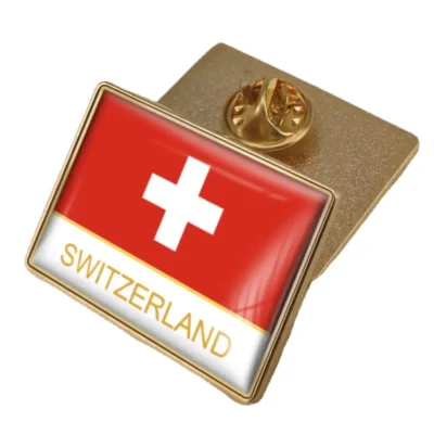 Swiss flag lapel pin showcasing vibrant colors, ideal for wholesale distribution and patriotic displays.