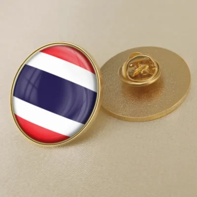 Thailand flag lapel pin showcasing vibrant colors, ideal for wholesale distribution and patriotic displays.