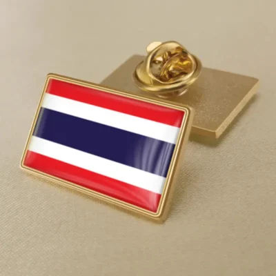 Thailand flag lapel pin showcasing vibrant colors, ideal for wholesale distribution and patriotic displays.