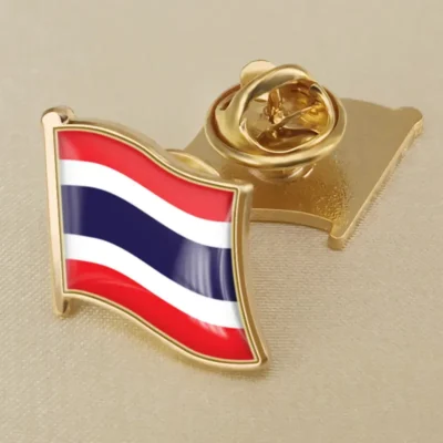 Thailand flag lapel pin showcasing vibrant colors, ideal for wholesale distribution and patriotic displays.