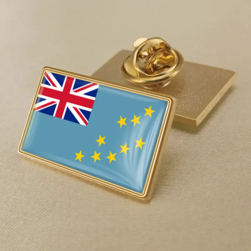 A lapel pin featuring the flag of Tuvalu, showcasing its vibrant colors and design,