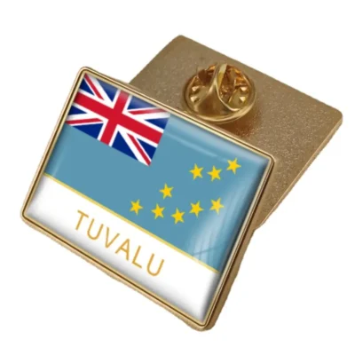 A lapel pin featuring the flag of Tuvalu, showcasing its vibrant colors and design,