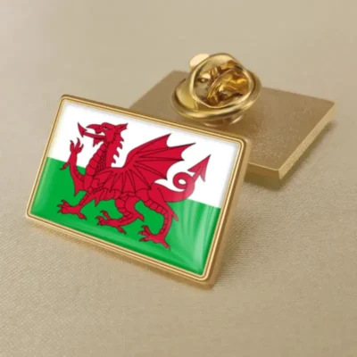 Wales flag lapel pin showcasing vibrant colors, perfect for displaying national pride. Ideal for wholesale distribution.