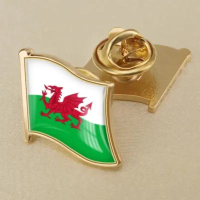 Wales flag lapel pin showcasing vibrant colors, perfect for displaying national pride. Ideal for wholesale distribution.