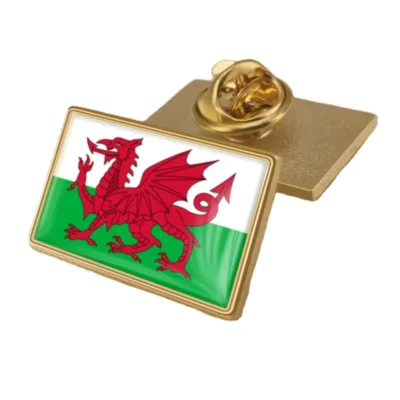 Wales flag lapel pin showcasing vibrant colors, perfect for displaying national pride. Ideal for wholesale distribution.