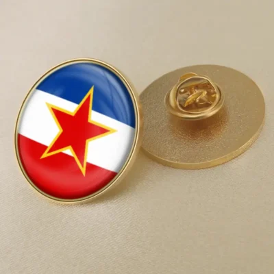 A pin featuring the Serbian flag, ideal for wholesale Yugoslavia flag pin collections.