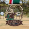 Medalla personalizada con la inscripción "Peakeen Archery Championship" para el reconocimiento de competiciones de tiro con arco.