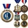 Vintage 3D chess medal featuring a black and white checkered ribbon, symbolizing achievement in chess competitions.