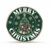 Individueller Weihnachtsbaumschmuck mit den Worten "Frohe Weihnachten" in festlichen Buchstaben.