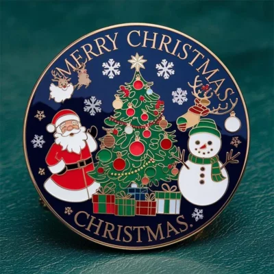 Custom Christmas tree pin featuring a festive tree and a reindeer, perfect for holiday celebrations.