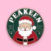 Festive custom pin showcasing Santa Claus with "Peakeen Merry Christmas" text, ideal for holiday events and gifts.