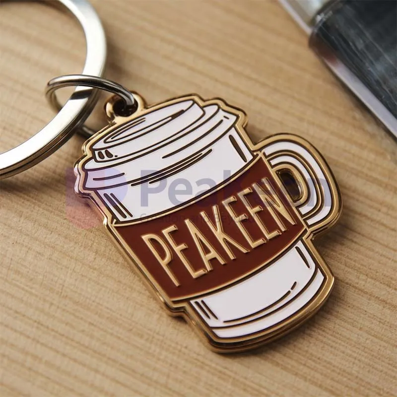 Custom coffee keychains, soft enamel metal keychains with unique coffee cup designs, personalized coffee-themed keychains, perfect for coffee lovers and promotional events, high-quality coffee keychains for gifts and daily use.