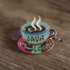 Custom enamel pin featuring a peakeen coffee design, perfect for coffee lovers and collectors.