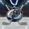 Close-up of an ice hockey championship medal, showcasing its intricate design and representing excellence in the game.