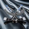 Close-up of an ice hockey championship medal, showcasing its intricate design and representing excellence in the game.
