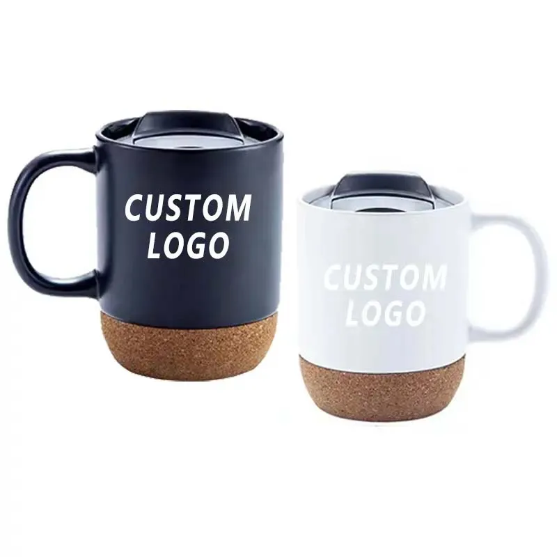 Two coffee mugs featuring the words "custom logo" prominently displayed on each mug.