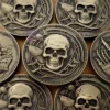 Individuell gestaltete Piratenmünze mit einem Totenkopfmuster, das Abenteuer und Schätze auf hoher See symbolisiert.