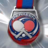 Custom table tennis medal featuring a ping pong ball and a tennis racket design.