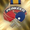 Custom table tennis medal featuring a ping pong ball and a tennis racket design.