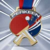 Custom table tennis medal featuring a ping pong ball and a tennis racket design.
