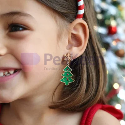 Custom Christmas earrings featuring a festive Christmas tree and candy cane design, perfect for holiday celebrations.