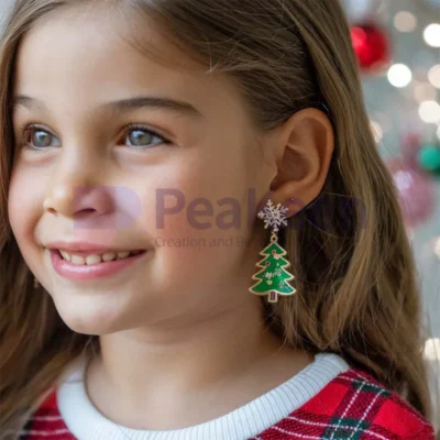 Custom Christmas earrings featuring a festive Christmas tree and candy cane design, perfect for holiday celebrations.