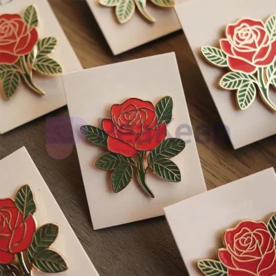 Custom rose enamel pin featuring a delicate design, perfect for adding a floral touch to any accessory collection.