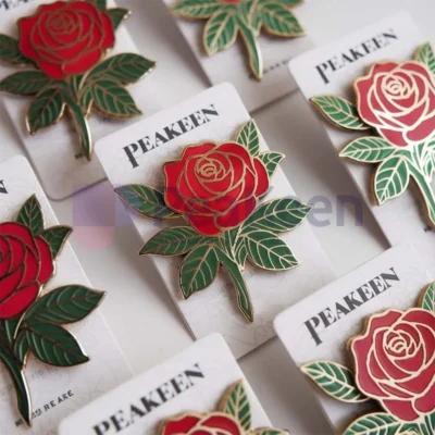 Custom rose enamel pin featuring a delicate design, perfect for adding a floral touch to any accessory collection.