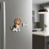 A beagle dog magnet attached to a refrigerator, showcasing a playful design for dog lovers.