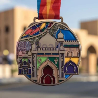 A vibrant medal featuring a colorful design, representing custom UAE medals for achievements and recognition.