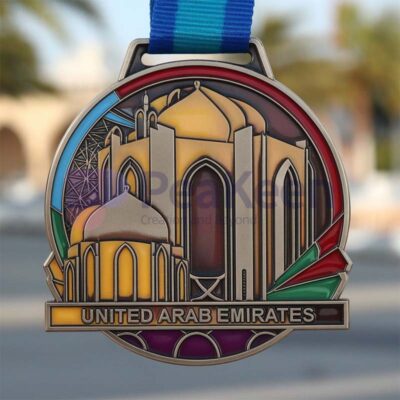 Medal featuring the words "United Arab Emirates," symbolizing achievement and pride in UAE custom awards.