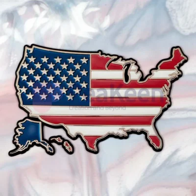 USA flag design on a marble background, featured on a custom fridge magnet.