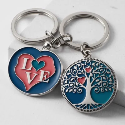 Custom couple keychain featuring a love tree design, symbolizing unity and affection between partners.