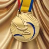 Изготовленная на заказ медаль для гимнастики с изображением женщины в воздухе, символизирующая достижения и атлетизм.