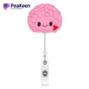 A peakeen brain badge holder designed for nurses, featuring a playful brain graphic and a retractable reel for easy access.