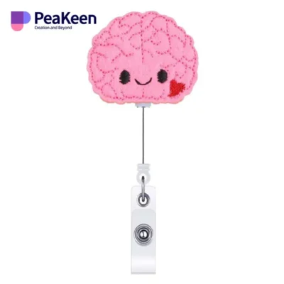 A peakeen brain badge holder designed for nurses, featuring a playful brain graphic and a retractable reel for easy access.