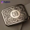 Custom engraved belt buckle featuring the initials "ghb," perfect for adding a personal touch to your wardrobe.