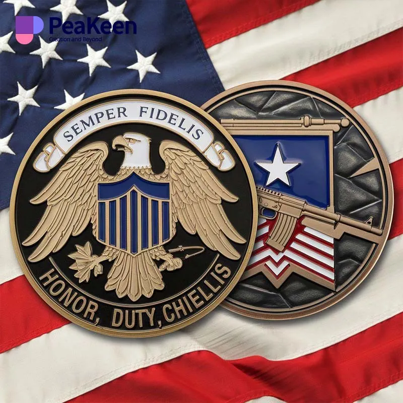 US Army Honor Guard coin featuring intricate designs, symbolizing military service and camaraderie among service members.