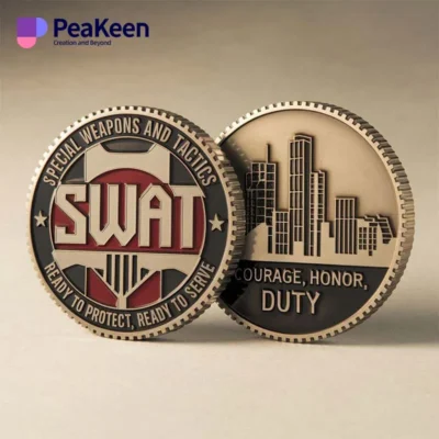 SWAT challenge coin featuring the words "SWAT" and "Duty" prominently displayed on its surface.