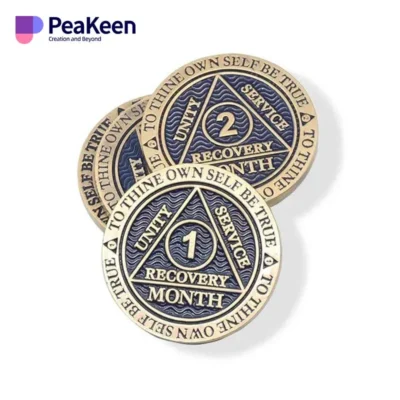 Customized metal coin featuring the Alcoholics Anonymous logo, symbolizing recovery and support.