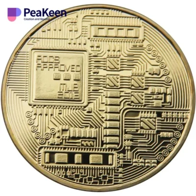 A physical bitcoin gold coin displayed prominently against a clean white background.