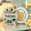 A corporate challenge coin featuring a crown and a beer glass design, symbolizing camaraderie and celebration.