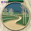 A gold medal featuring a runner, symbolizing achievement in cross country events.