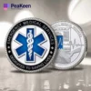 Emergency medical services challenge coin displayed prominently, symbolizing dedication and service in emergency care.