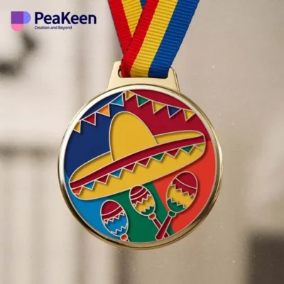 A fiesta medal featuring a colorful Mexican hat, symbolizing celebration and cultural pride.