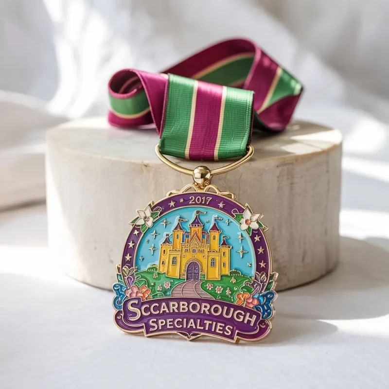 Medal featuring the words "Scarborough Specialties," designed for a fiesta celebration.