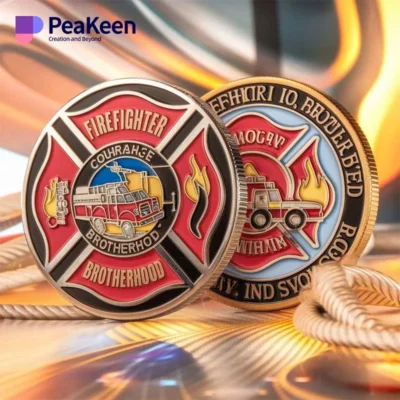 A firefighter brothers coin featuring a bold design symbolizing camaraderie and bravery in firefighting.