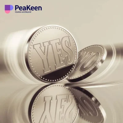 Image of Peakeen, a U.S.-based cryptocurrency exchange, featuring a flipping coin symbolizing digital currency trading.